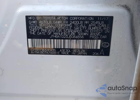 2018 Lexus Is 300 z USA, uszkodzony, nr VIN JTHBA1D23J5064656